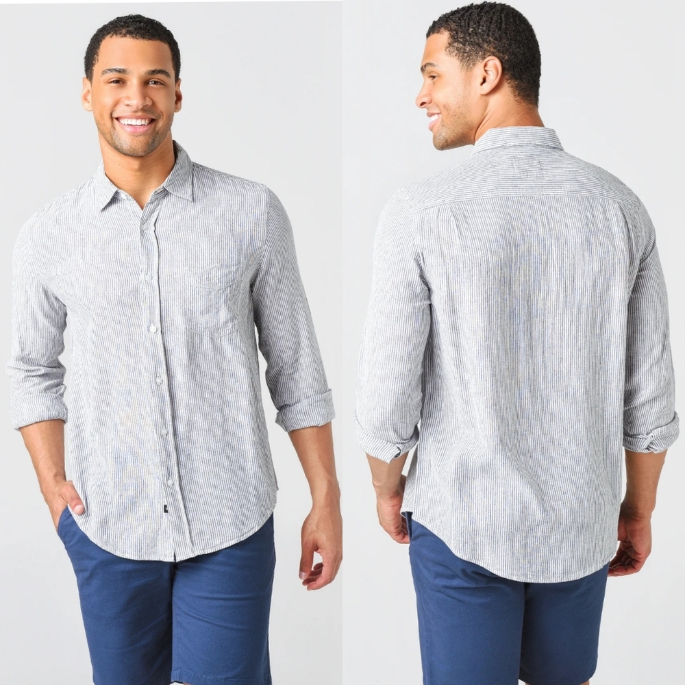 Rails Men's Connor Stripe Linen Blend Button Up Shirt Preppy Academia Easy Care